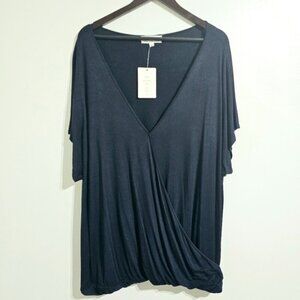 Nwt Pink Rose Women's 2X Navy Blue V-neck Cross Front Twisted Waist Tunic